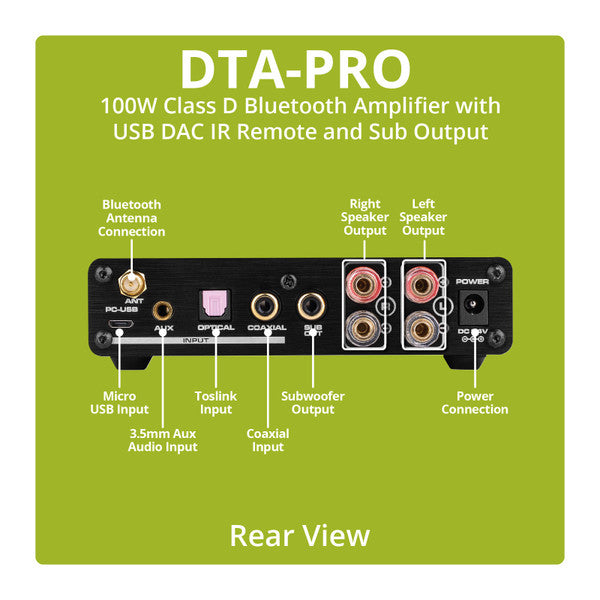 Dayton Audio DTA-PRO 100W Class D Bluetooth Amplifier with USB DAC IR Remote and Sub Output