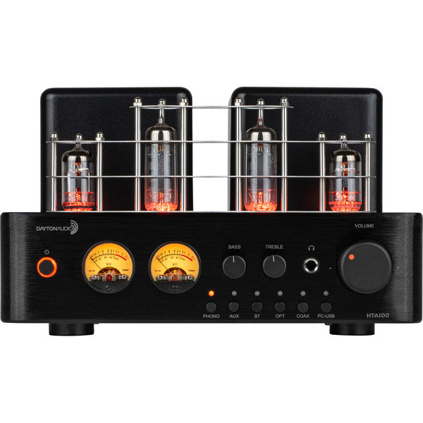 Dayton Audio HTA100 Hybrid Stereo Tube Amplifier with Bluetooth USB Aux Phono in Sub Out 100W