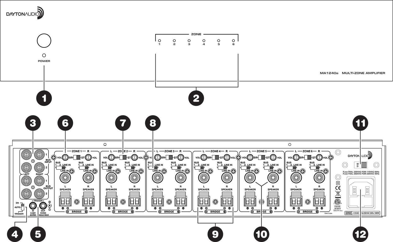 Dayton Audio MA1240a Multi-Zone 12 Channel Amplifier