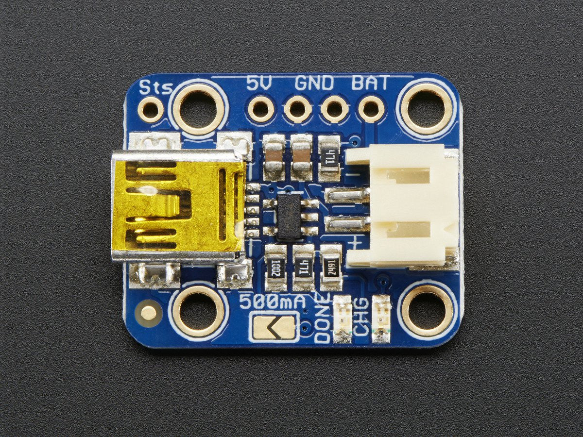 Adafruit Mini Lipo w/Mini-B USB Jack - USB LiIon/LiPoly charger - v1