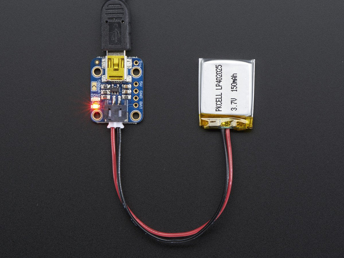 Adafruit Mini Lipo w/Mini-B USB Jack - USB LiIon/LiPoly charger - v1