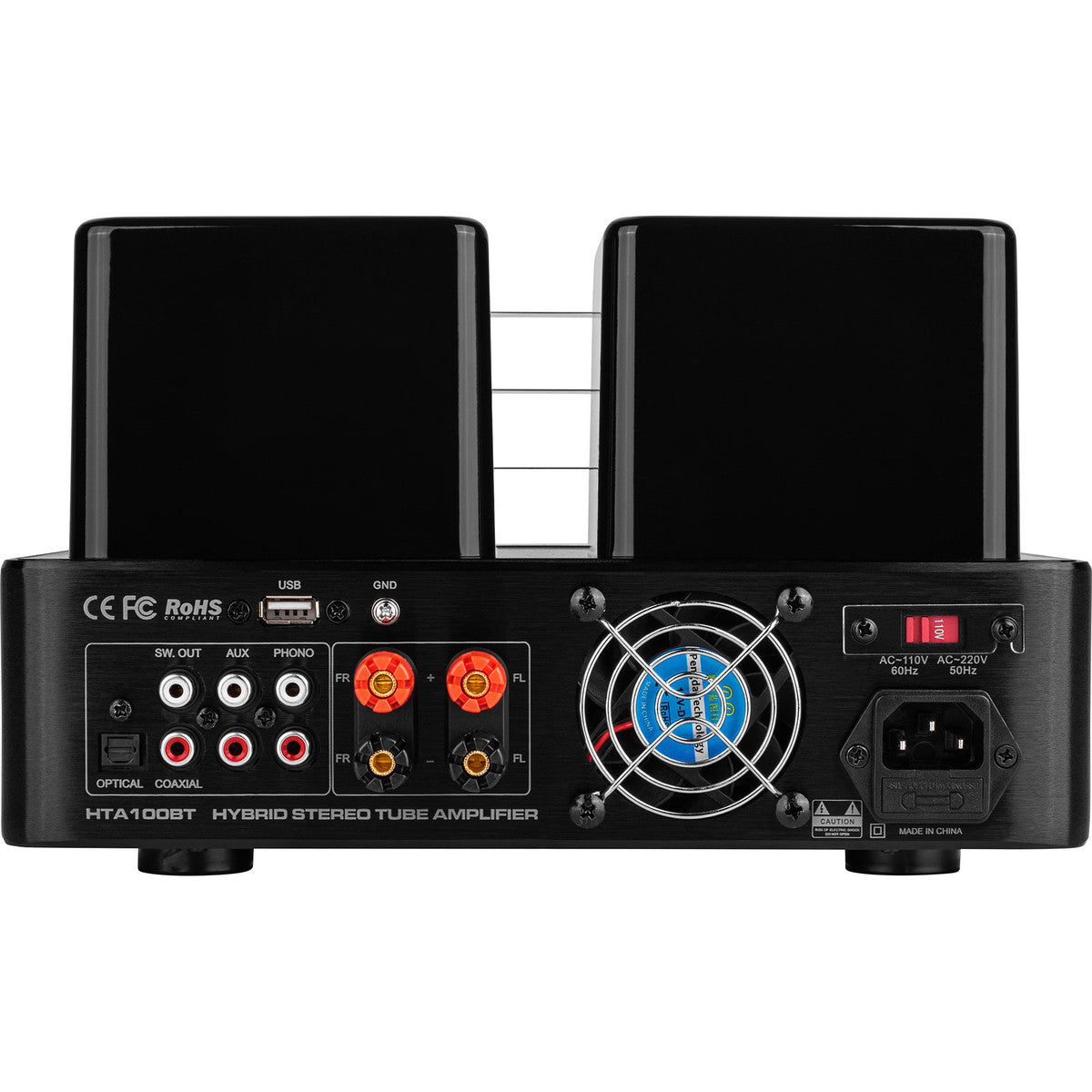 Dayton Audio HTA100BT Hybrid Stereo Tube Amplifier with Bluetooth USB Aux Phono in Sub Out 100W