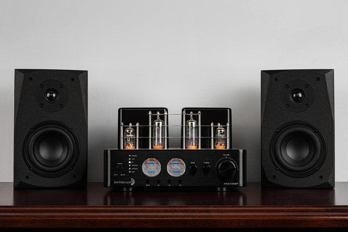 Dayton Audio HTA100BT Hybrid Stereo Tube Amplifier with Bluetooth USB Aux Phono in Sub Out 100W