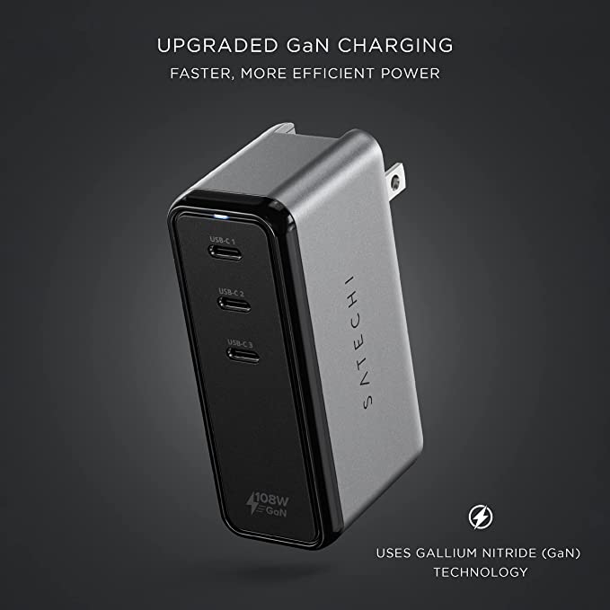 Satechi 108W USB C PD Desktop Charger - 2 USB-C PD & 2 USB-A Ports - for 2022 MacBook Pro/Air M2, 2021 MacBook Pro M1, 2022 iPad Pro M2, 2022 iPad Air M1, iPhone 14 Pro Max/14 Pro/14/14 Plus (USA)