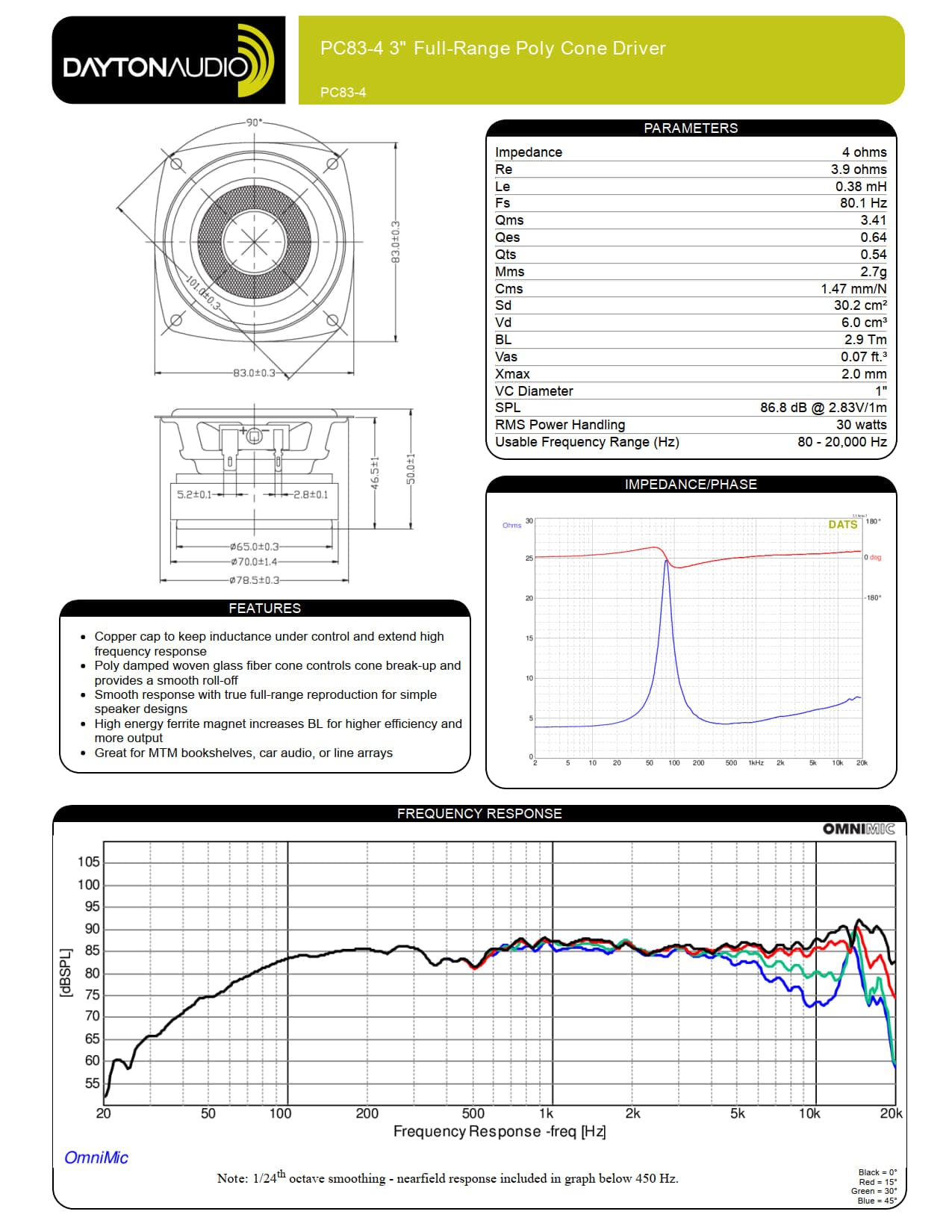 Dayton Audio PC83-4 3" Full-Range Poly Cone Driver