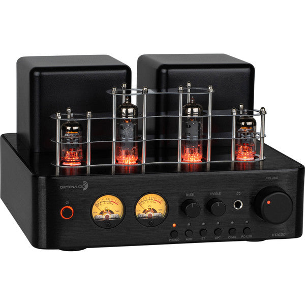 Dayton Audio HTA100 Hybrid Stereo Tube Amplifier with Bluetooth USB Aux Phono in Sub Out 100W