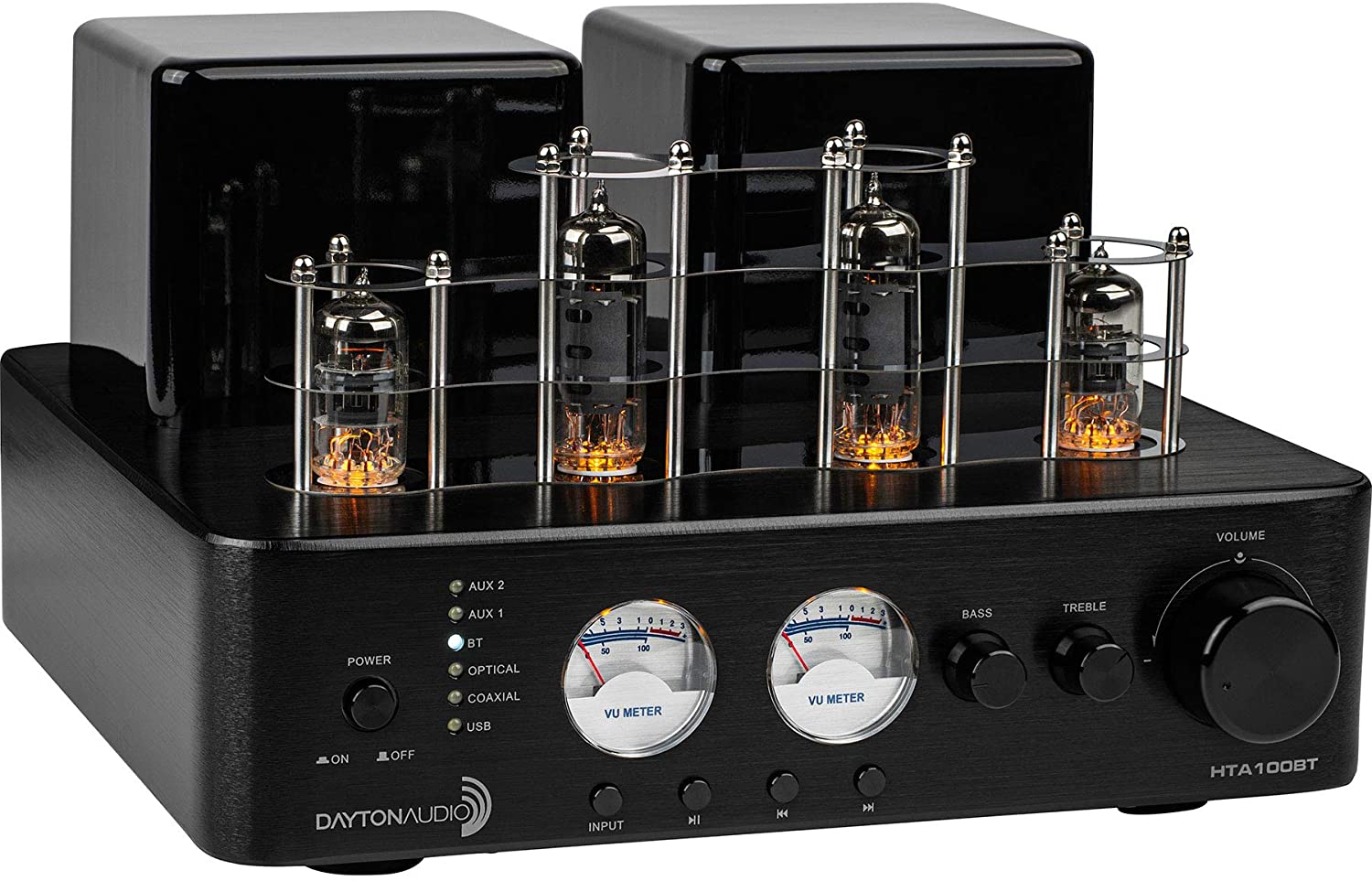 Dayton Audio HTA100BT Hybrid Stereo Tube Amplifier with Bluetooth USB Aux Phono in Sub Out 100W