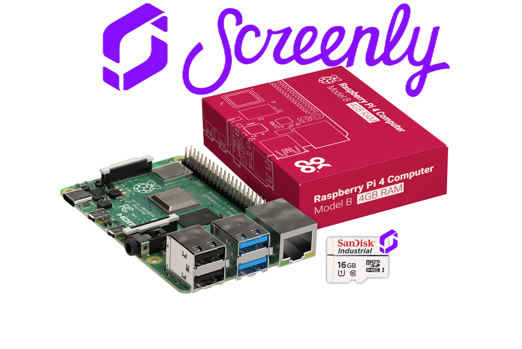 Screenly Raspberry Pi Imager Raspberry Pi 4 4GB with Screenly 16GB SanDisk Industrial SD Card